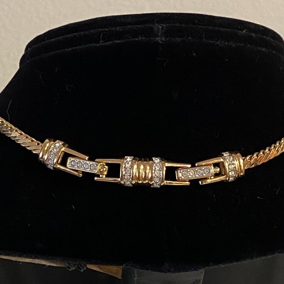 Vintage Swarovski `16" Swag Tie Crystal Necklace Gold Tone - Picture 4 of 6